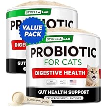 StrellaLab Cat Probiotic Powder - Probiotics for Cats with Diarrhea - Easy to Mix Powder - Cat Probiotics for Indoor Cats, Health Supplies Food Supplement, Digestive Support 8 oz/Pack of 2