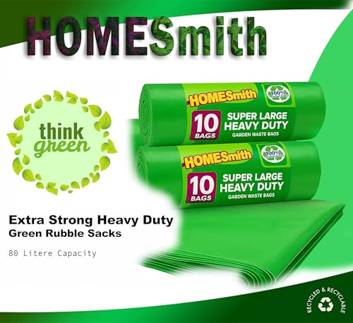 HOMESmith Large Heavy Duty Garden Sacks Builders and DIY Choice Rubble Bags - Pack of 10, Green 4 HOMESmith Large Heavy Duty Garden Sacks Builders and DIY Choice Rubble Bags - Pack of 10, Green - Image 4
