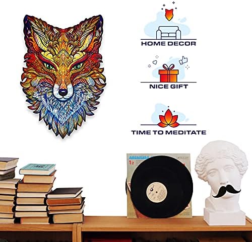 UNIDRAGON Original Wooden Jigsaw Puzzle - Fiery Fox, 197 pcs, Medium 8.6"x12.5", Unique Animal Shaped Puzzle Box, Birthday Gift Idea for Kids, Adults, Girls, Boys, Family Game and Hobby