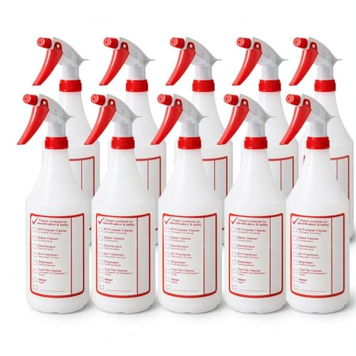 Jantle 32 oz Spray Bottles (12 Pack) Heavy Duty Refillable Trigger Sprayer, Adjustable Nozzle Mist/Stream, Measurement Markings, Multipurpose Cleaning & Plants