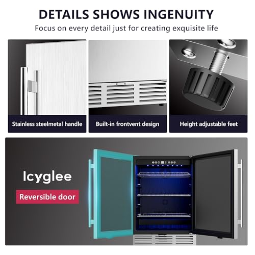 Image of Icyglee 24 Inch Beverage Refrigerator, 180 Cans Undercounter Beverage Fridge with Stainless Steel for Home and Patio Use, Outdoor Refrigerator for Soda, Beer, Wine