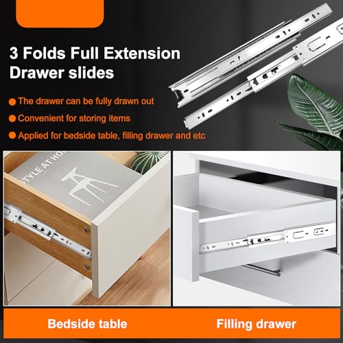 16 inch Drawer Slides 4 Pairs (8pcs) 3 fold Full Extension Side Mount Cabinet Drawer Glides 16\" Silver Cabinet Rails for Dresser, Cabinet, Kitchen,Trash Can, Wardrobe 100 LB Capacity - Thumbnail 4