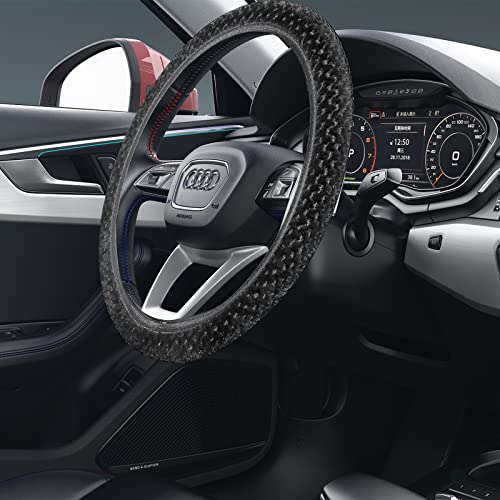 Soft And Cozy Elastic Microfiber Plush Car Steering Wheel Cover For Winter Warmth, Non-Slip, Universal 15 Inch #TOP5