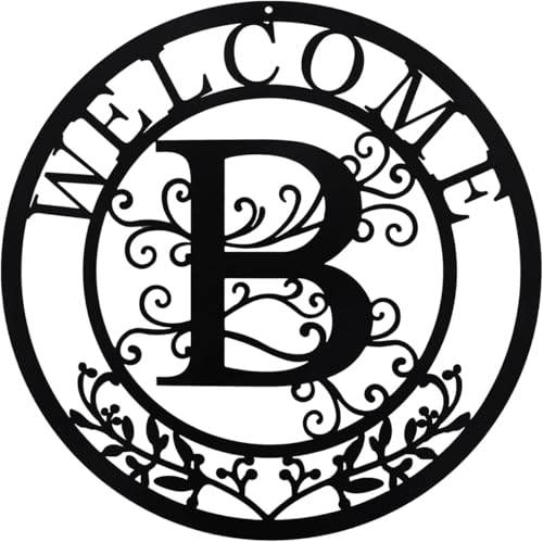 BVLFOOK Metal Wall Art, Letter B Monogram, Personalized Name Sign, Black Wall Decor, Custom Family Name, Welcome Plaque for Door Living Room Kitchen Dining Room Indoor Outdoor Decoration Christmas