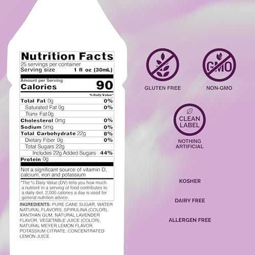 Image of Monin - Lavender Lemon Syrup, Soothing Lavender & Citrus Flavored Syrup, Coffee Syrup, Natural Flavor Drink Mix, Simple Syrup for Coffee, Cocktails, Soda, & More, Gluten-Free, Clean Label (750 ml)