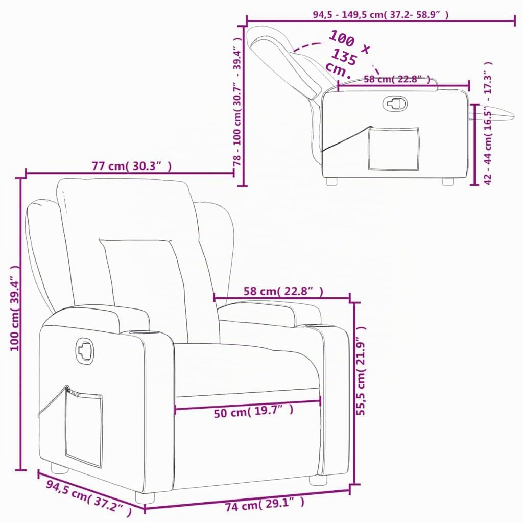 vidaXL Poltrona reclinabile in tessuto color crema