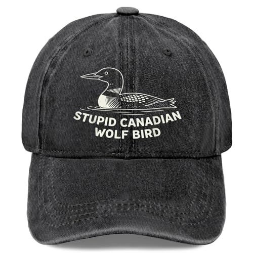 Stupid Canadian Wolf Bird Hats for Mens Fashion Washed Distressed Baseball Caps