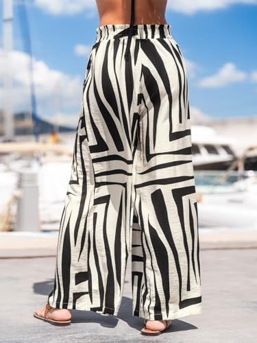 CUPSHE Women Pants Floral Pockets Waist Wide Leg Ruffle Loose Fit Pant Casual Beach 2025 Trendy Dressy Summer4