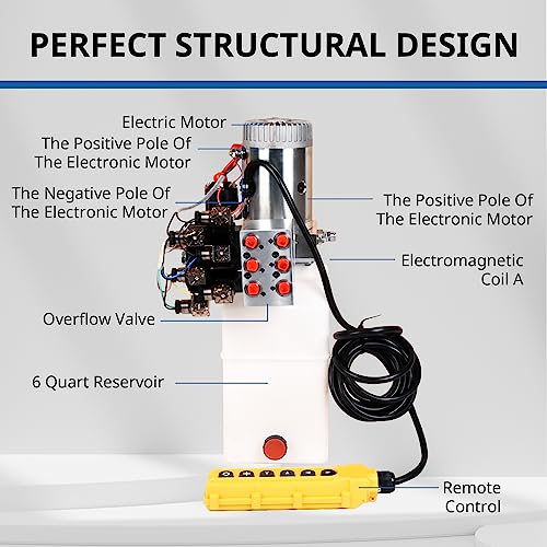 Image of Hydraulic Pump 6 Way 6 Quart Hydraulic Power Unit 1.6-3KW Hydraulic Lift DC 12V 3200 PSI Double Phase Electric Hydraulic Car Lift Pump for Car Lifting Platforms