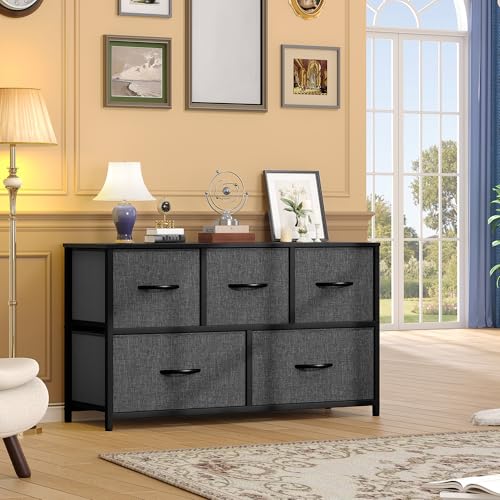 DWVO 5 Dresser for Bedroom, Fabric 5 Drawers, Chest of Drawers for Closet, Black Dresser & Chest of Drawers