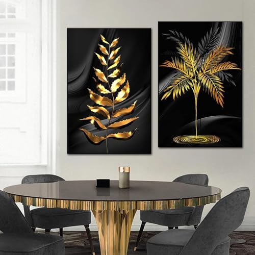 Affiches d'art feuilles dorées tropicales pour sublimer votre grand salon