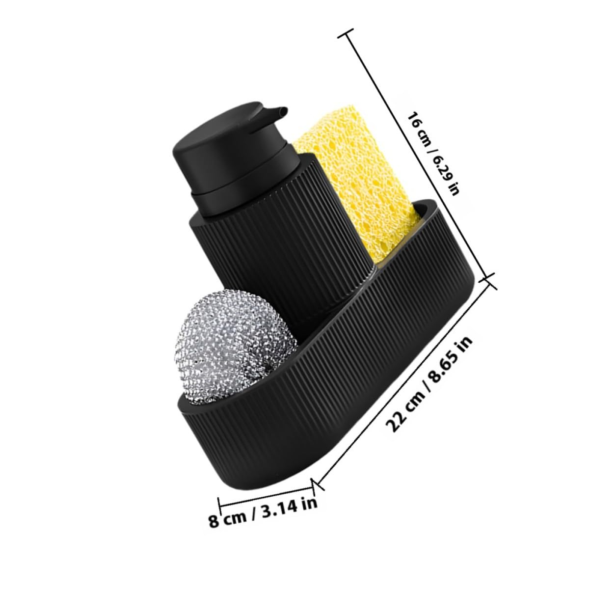 Dispenser di Sapone e Porta Spugna per Lavello Cucina Set Completo Erogatore a Pompa Nero Controllo senza Sforzo per Detersivo Piatti Organizzatore Lavaggio a Mano