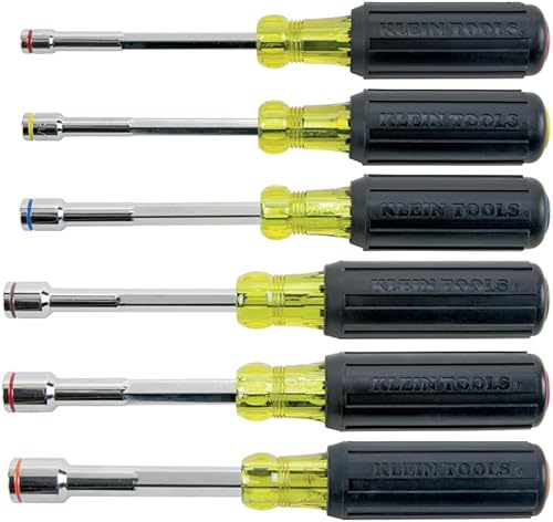 Klein Tools Juego de herramientas 635-6 destornilladores de tuerca magnéticos resistentes tamaños SAE 14 516 38 716 12 y 916 pulgadas 6 pulgadas 6