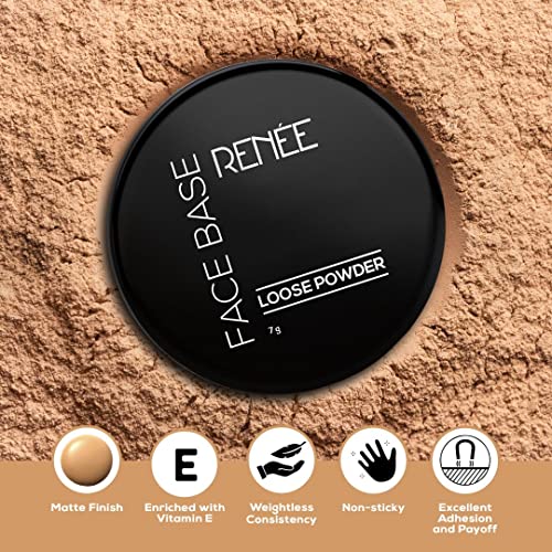 Image of RENEE Face Base Loose Powder - Mellow Beige, 7gm | Non Sticky, Weightless Matte Finish, Excellent Payoff, Enriched with Vitamin E
