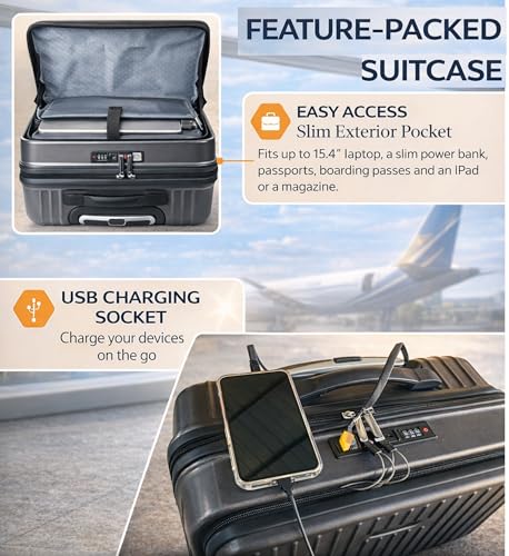 Image of Lite Go Cabin Overnighter Trolley Bag Small Size Polycarbonate 18inch 45cms with 16inch Laptop Compartment Suitcase for Flight Travel Suitable for Men, Women,Boys and Girls (Black Fogra)