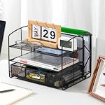 Amazon Basics Desk Organizer 3 Tray w/Sliding Drawer and Hanging File Holder, Black