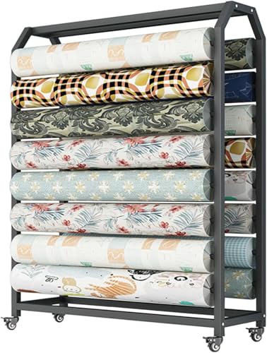 Large Textile Fabric Display Rack Cart Mount, Commercial Industrial Retail Shop/Warehouses Movable Organizer Holder for Vinyl Wrap/Scarf Sample/Ribbon Craft Up(Size:Crossbar 160cm,Color:10 crossbars)
