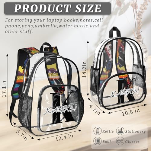 Personalized African American Women Small Clear Backpack Stadium Approved Heavy Duty PVC Plastic Custom Transparent Backpacks See Through Bag with Name4