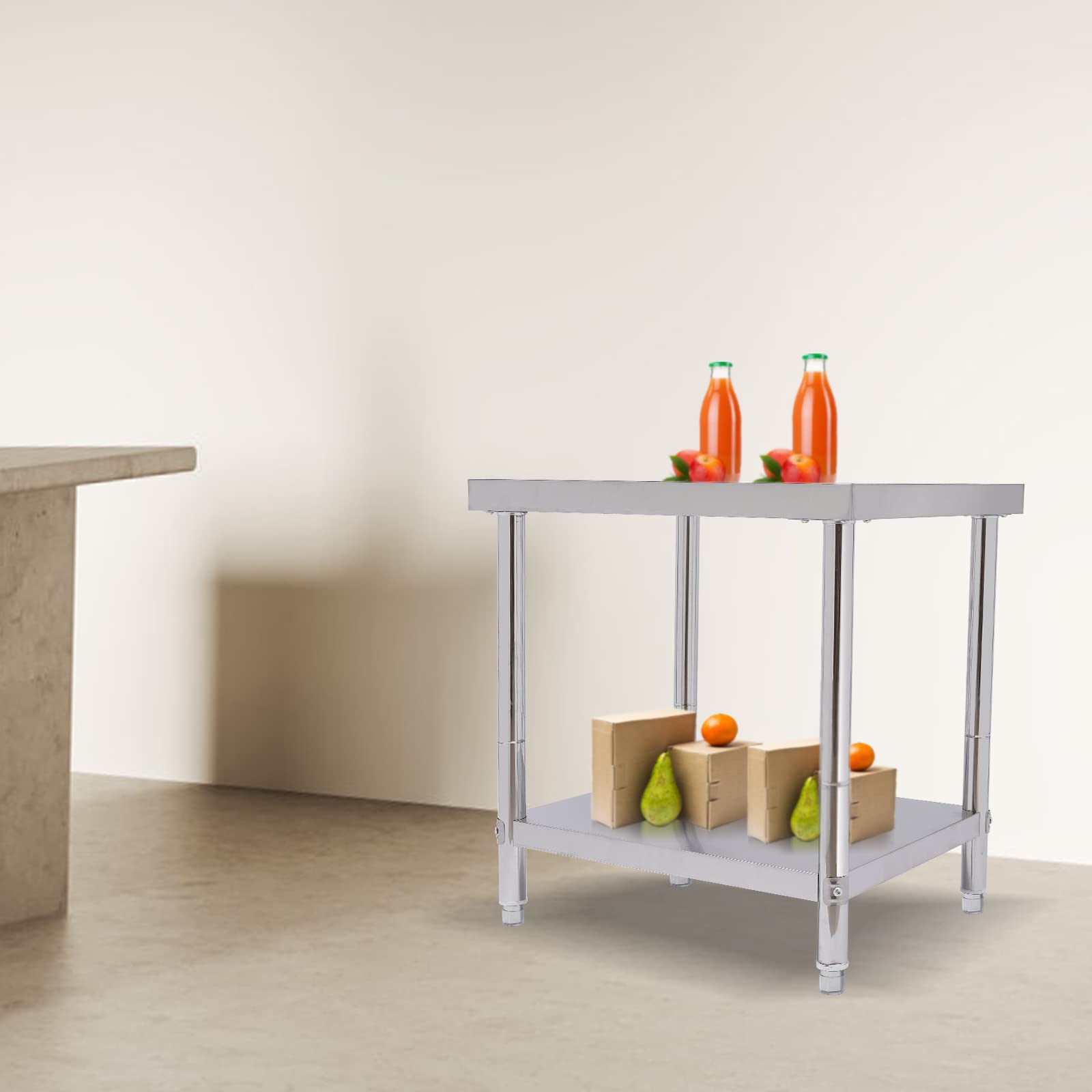 Juego de mesa de trabajo de acero inoxidable, 2 niveles, fácil montaje y antideslizante, perfecto para cocineros aficionados