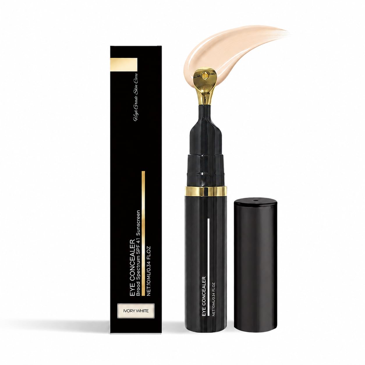 Eye Corrector Concealer, Tinted Eye Cream with Vitamin E, Moisturizing Under Eye Concealer for Dark Circle Coverage, Lightweight Cream Formula with Gold Applicator, Ivory White, 0.34 fl oz