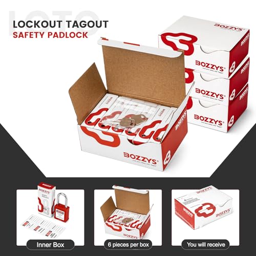 Image of Lockout Tagout Locks 6-Pack|OSHA Red Loto Locks Keyed Different|2 Keys /Lock for Industrial Machinery & Electrical Panels|Chrome Steel & Laser Coding