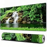 FEHWI Mauspad 80×30 cm Verlängertes großes Mauspad Schreibtischauflage,Kleiner Modell-Wasserfall in der grünen Gartengestaltung,genähte Kanten Gaming Mauspad,rutschfeste Gummibasis