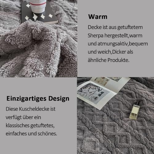 WONGS BEDDING Kuscheldecke 150x200 Flauschig Sherpa Decke,Sofaüberwurf Fleecedecke,Dick Sofadecke Doppelgesicht Extra Warme & Weiche Couchdecke Grau Wohndecken