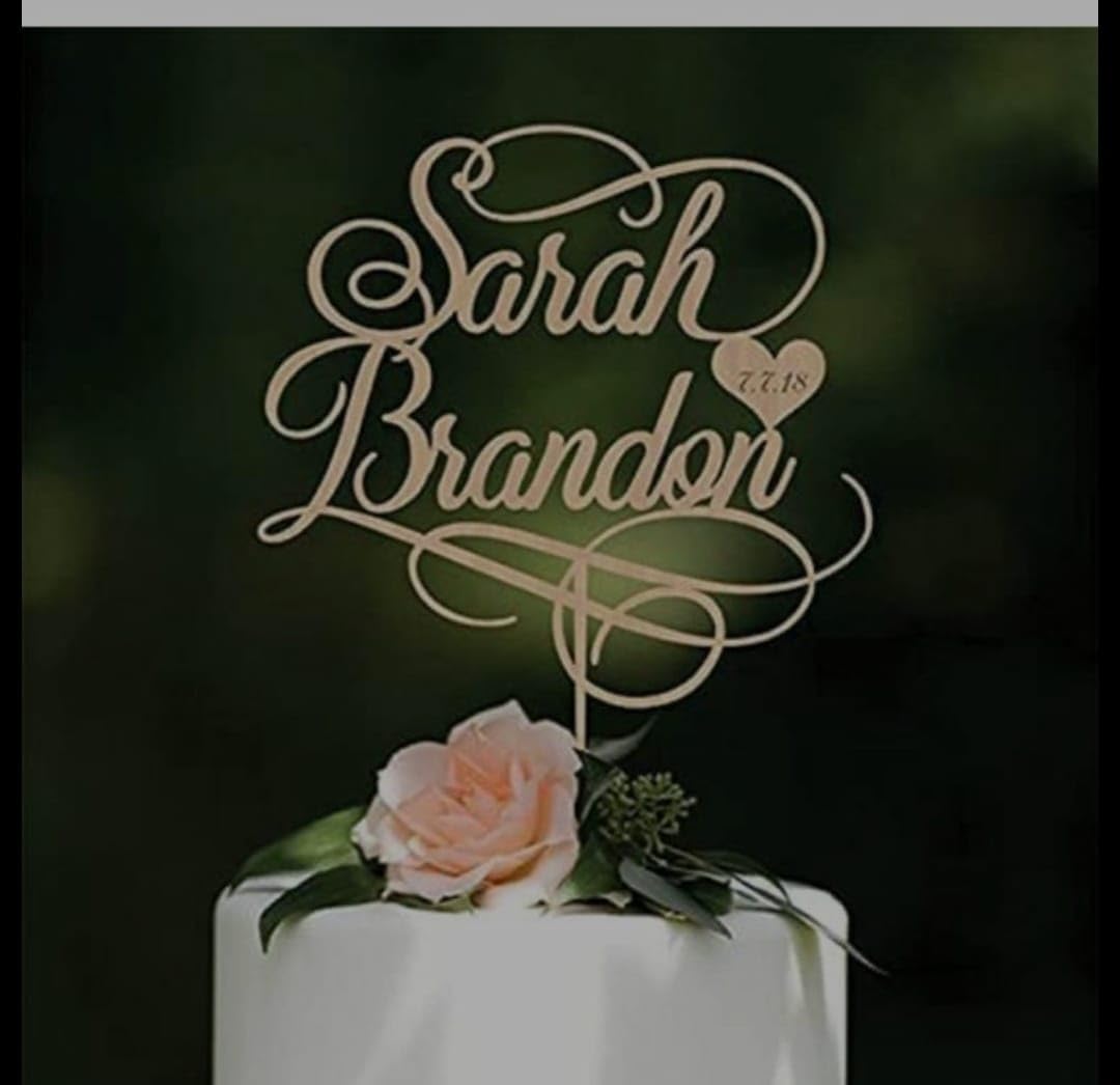Bright Wood Craft Personalized Customized Exclusive Name Cake Topper For Birthday, Engagement, Wedding, Anniversary Cake Decoration Theme Party Celebration valentine's day Baby shower (Style-14)