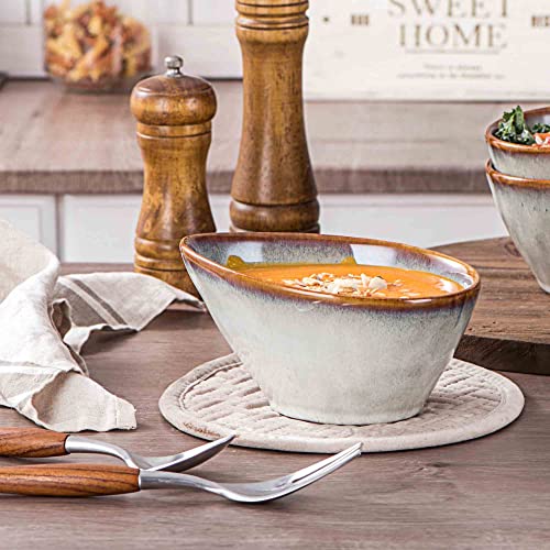 Henten Home Ceramic Soup Bowls, Angled Salad Bowls Set Of 4, 20 Oz Porcelain Cereal Bowls, Oatmeal Bowl Set For Kitchen, Serving Stoneware Bowls Set, Reactive Glaze (Misty White) #TOP6