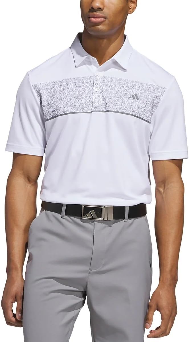 adidas Men’s Stretch Short Sleeve Chest Print Golf Polo Shirt