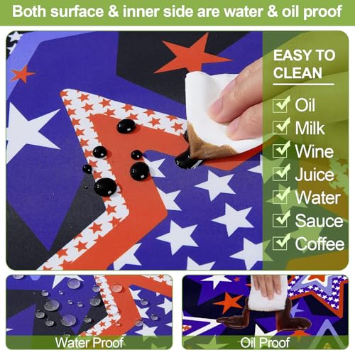 Image of Picnic Table Cover with Bench Covers 6FT 3 Pcs Waterproof Windproof Aesthetic Camping Tablecloth with Drawstring Bag, Fitted for 6 Foot Rectangle Tables and Seats, 72 inch, Red Blue Stars