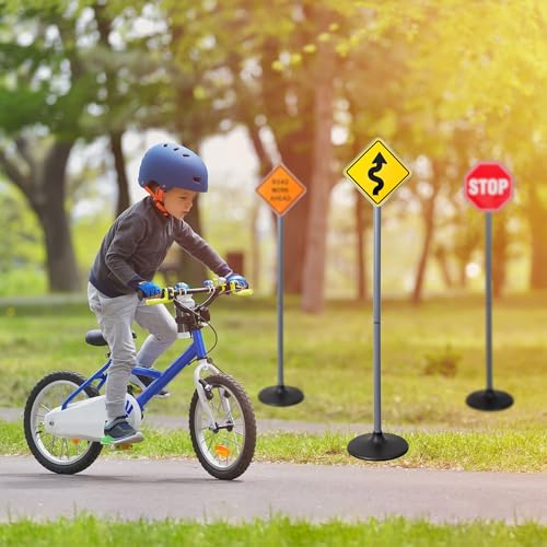 Attatoy Large Traffic Signs Playset (32pc Set), 42in Tall Street Sign and Traffic Light Set for Play with Ride-On Cars and Vehicles