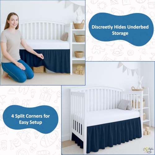 Image of Cottington Lane Navy Blue Crib Skirt Dust Ruffle 14 inch Drop, Fits 28 inch x 52 inch