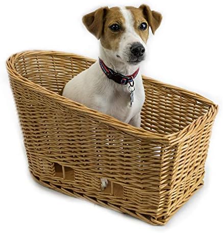 Cape May Large Rear Mount Willow Bicycle Basket for Dogs - Hand Crafted by Beach and Dog Co - Leashes and mounting Bracket Included