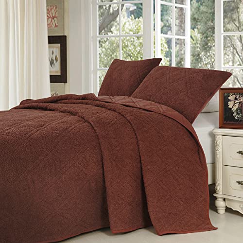 Down Home 3 Pieces Cozy Chenille Quilt Set Coverlet Set Super Soft And Cozy Modern Diamond Stitch Patternbronze Brown Full Queen #TOP1