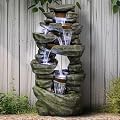 SunJet 60" High 7-Tiers Cascading Rock Outdoor Water Fountain with LED Lights - Large Outdoor Fountains and Waterfalls for Garden or Patio, Yard, and Deck Decor, Featuring Natural Stone Look
