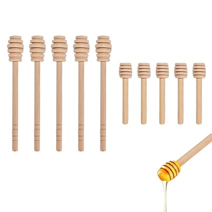 Wooden Honey Dippers 10 Pcs Set Honey Dipper Sticks Honey Mixing Stirrer for Party Favors Decor Food Boards, 5 Pcs 6 Inches & 5 Pcs 3 Inches