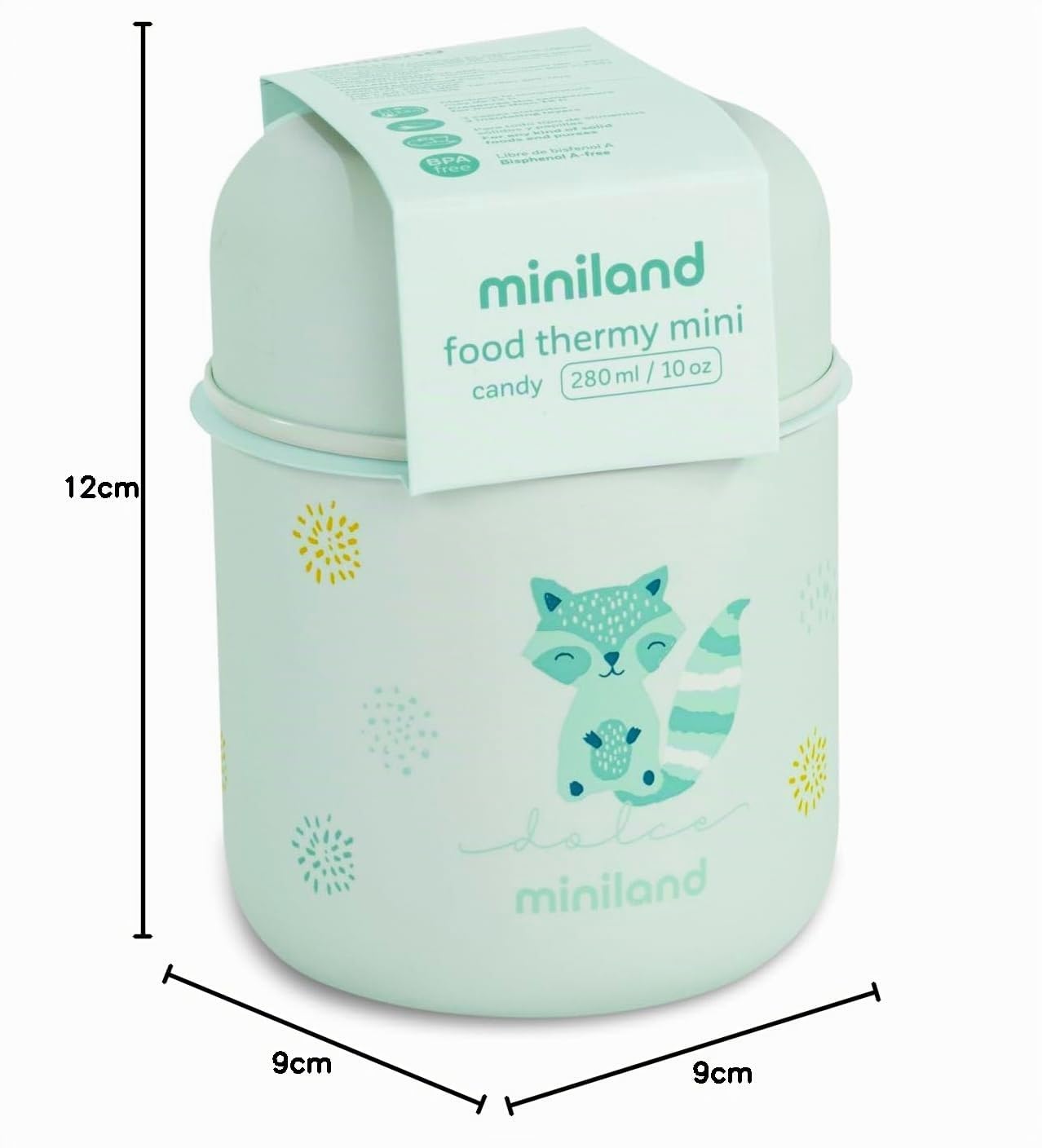 Miniland Food Thermy Mini Mint. Thermos papillero da 280ml, con doppio strato di acciaio che mantiene la temperatura del cibo per ore.