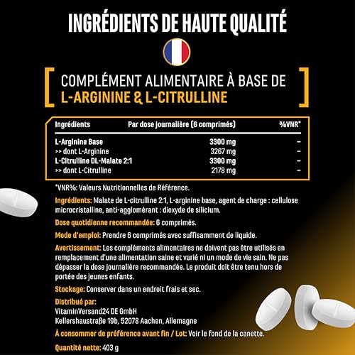 L-arginine + L-citrulline Ultra comprimés - 300 comprimés avec 1100 mg - Association à haute dose de L-arginine base et L-citrulline malate 2:1 - Végan – Image 6