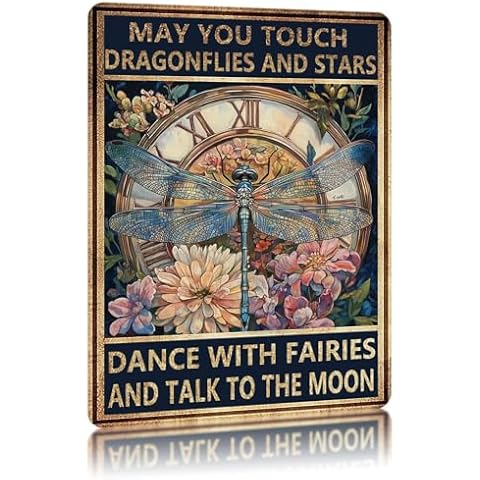 QKIODS Vintage Aluminum Dragonfly Tin Sign 8x12 Inch Cover