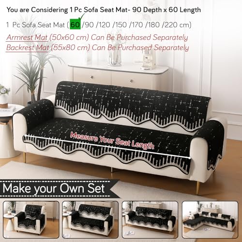 Image of HOKIPO Premium Supple Soft Wavy Sofa Cover Mat with Curve for 1 /2 /3 Seater and L Shape Sofa. Make Your Own Sofa Cover Set, Mat Length 90(D) x 60(L) cm, Black (AR-5972-BLK)