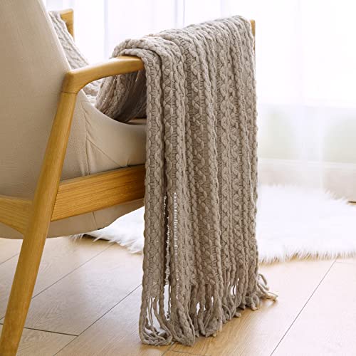 MIULEE Kuscheldecke Strick Quaste Boho Decke Weich Flauschig Fleecedecke Einfarbig Überwurf Couchdecke Sofadecke Wohndecken Blanket für Sofa Stuhl Schlafzimmer Büro Bett, 125x150 cm Beige