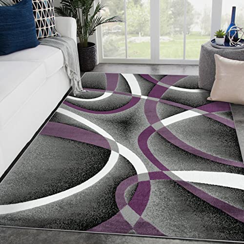 2305 Geometric Abstract Purple 9x12 Area Rugs for Living Room