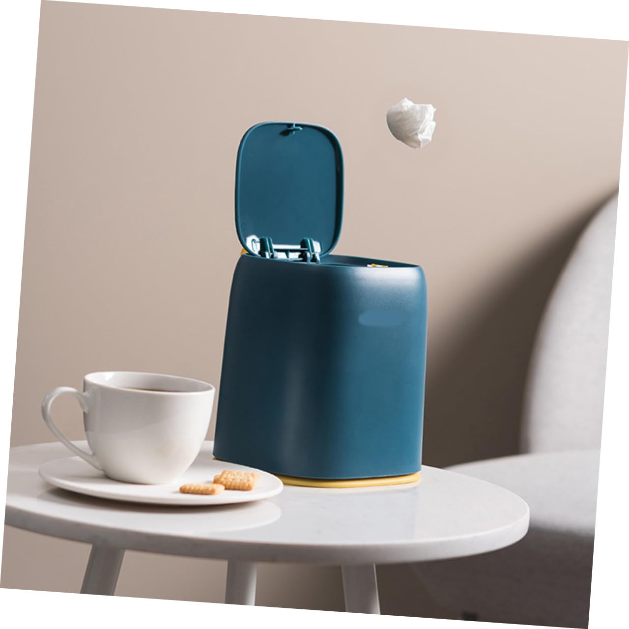 VOSAREA Compact Desktop Trash Can, Press-top Waste Container for Office and Home Use, Portable Mini Garbage Bin for Desk Storage and Makeup Table Organization