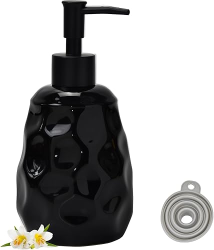 Dispensador de jabón, dispensador de jabón de manos de cerámica de 12 onzas con embudo de silicona, dispensador de jabón líquido recargable para