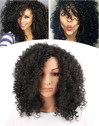 Classic Style Black Curly Wig Deep Wave Wigs for Black Women and 1 Wig Cap -Shoulder Length Little Curly African American Wigs ; Comfortable Rose Net; wig009BK