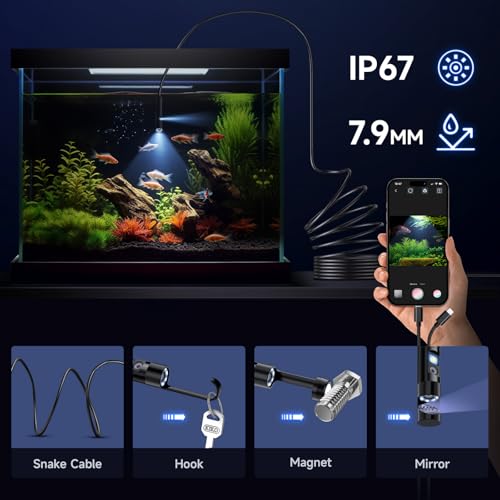 Image of Endoscope Camera with Light, Dual-Lens 1920P HD Borescope with 8+1 Adjustable LED Lights, IP67 Waterproof Inspection Camera 16.5FT Semi-Rigid Snake Camera for iOS & Android (2 Interface)