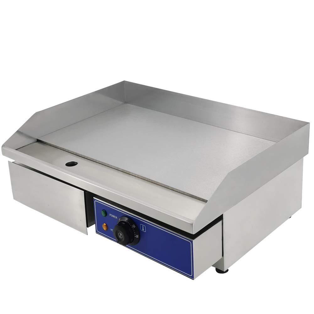 DULONG Commercial Electric Griddle Flat Top Grill Hot Plate Stainless Steel Kitchen Grill Countertop with Thermostatic Control 1500W 22