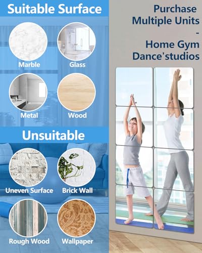 Image of Unbreakable Mirror Tiles, Self Adhesive, 16 x 12 Inch, Toddler Mirror for Classroom, Peel and Stick on Small Mirrors for Wall Decor, Shatterproof