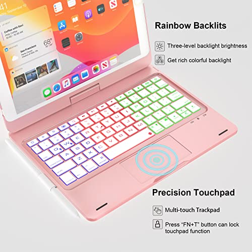 Ipad 9Th Generation Case With Keyboard And Touchpad, 360° Rotatable Backlit Keyboard With Pencil Holder For 10.2" Ipad 9Th Gen 2021/ 8Th Gen 2020/ 7Th Gen 2019 And Ipad Air 3 / Pro 10.5 Inch-Rose Gold #TOP3